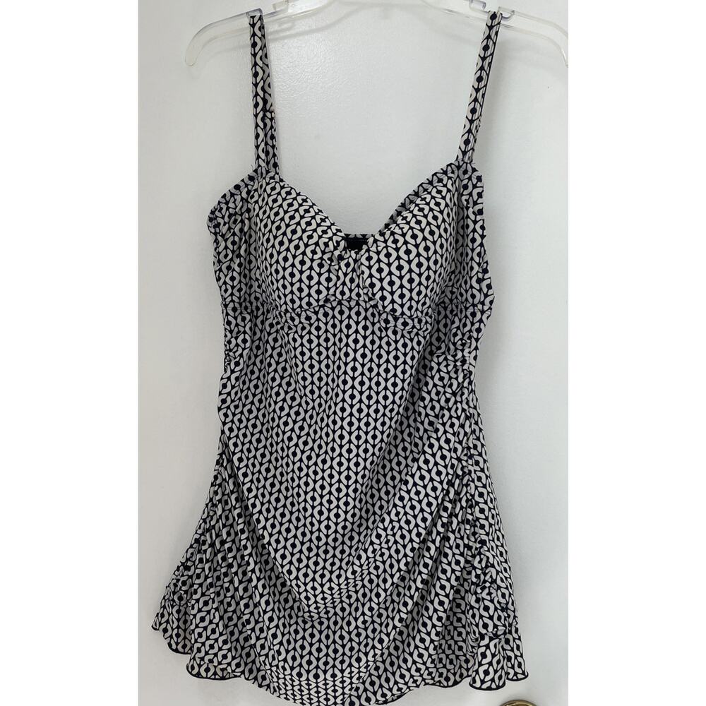 Shore Shapes Swimdress One Piece Bathing Swim Suit Retro Ruche Skirt Black White